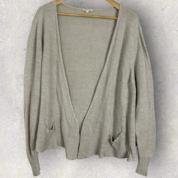 Eileen Fisher Linen Blend Knit Cardigan Sweater Womens Size XL Beige Neutral Top - Picture 12 of 12